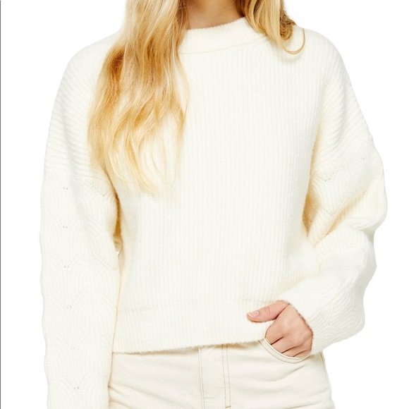 Topshop Sweaters - Topshop Cable Knit Sleeve white crewneck sweater